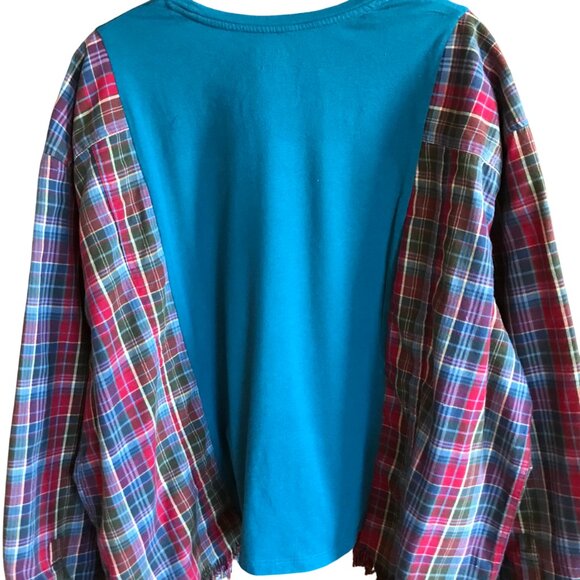 Flannel Shirt Upcycle, Size L-2XL: Reworked Oversized Mountain Camping Graphic - Picture 3 of 12